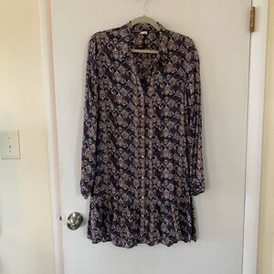 Wild Pearl Geometric Long Sleeve Dress - Blue and Pink